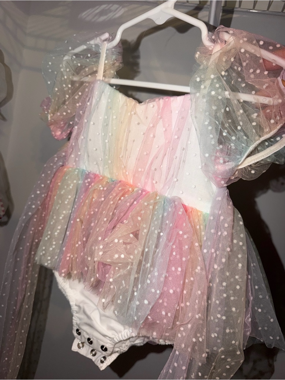 Bella D. Pastel Rainbow Tulle Dress with White Base